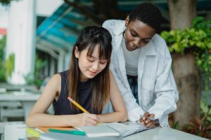 assignment writing help UK Two students studying outdoors - assignment writing help UK